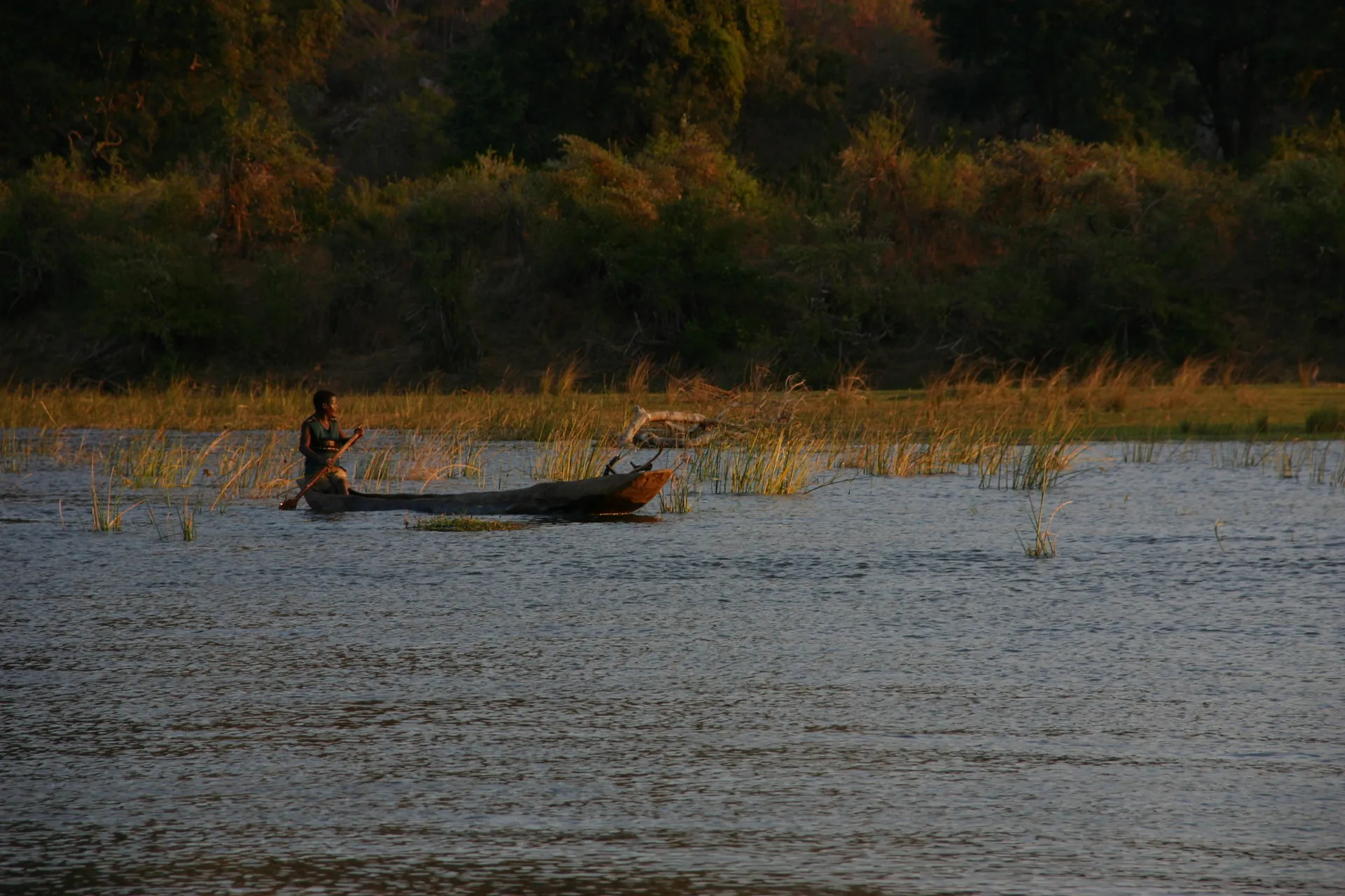 Ook de lokale bevolking gebruikt de rivier om zich te verplaatsen [Lower Zambezi]