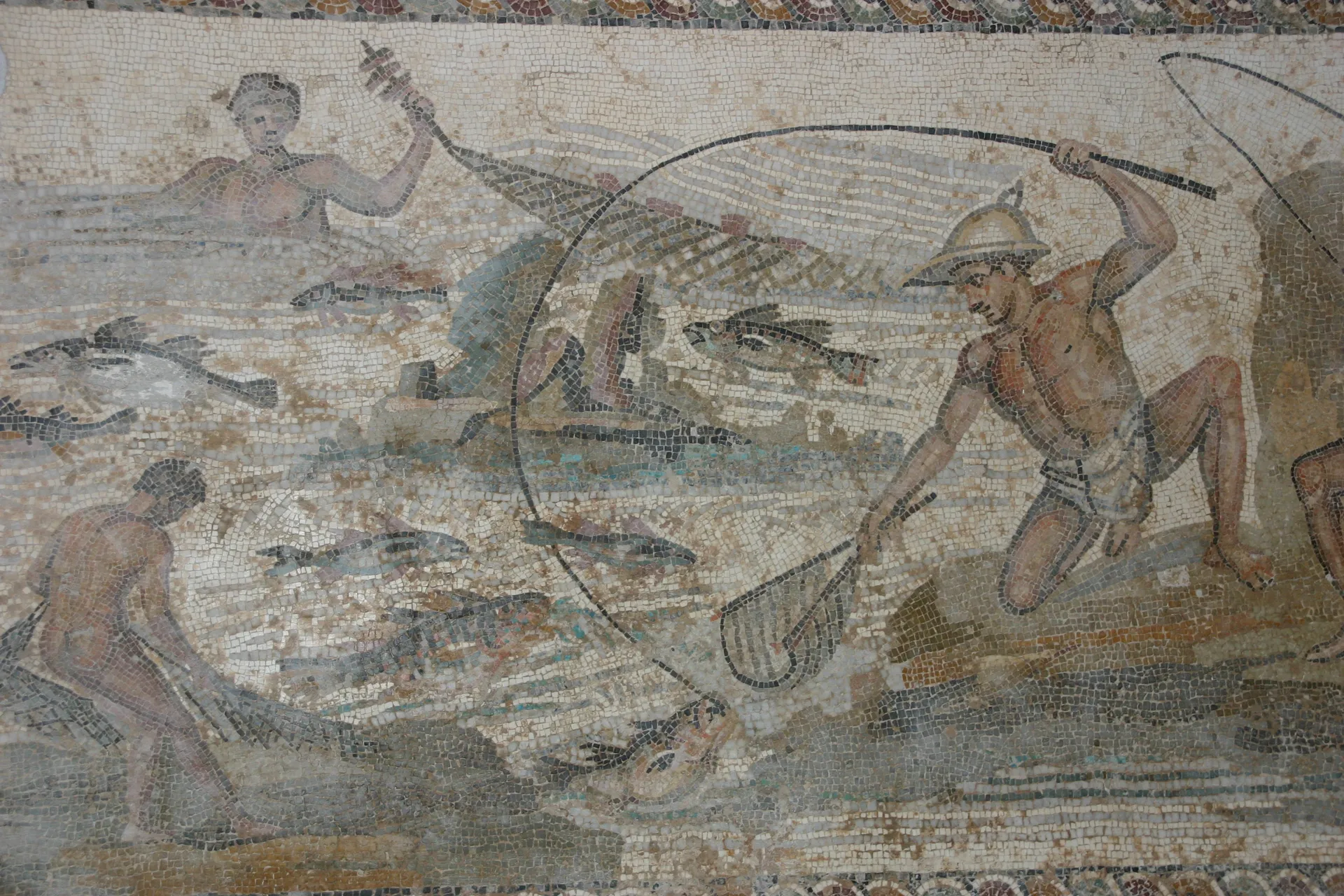Scène met vissers, mozaïek uit de Nijlvilla, Leptis Magna, 2e eeuw [Tripoli, Nationaal Museum]