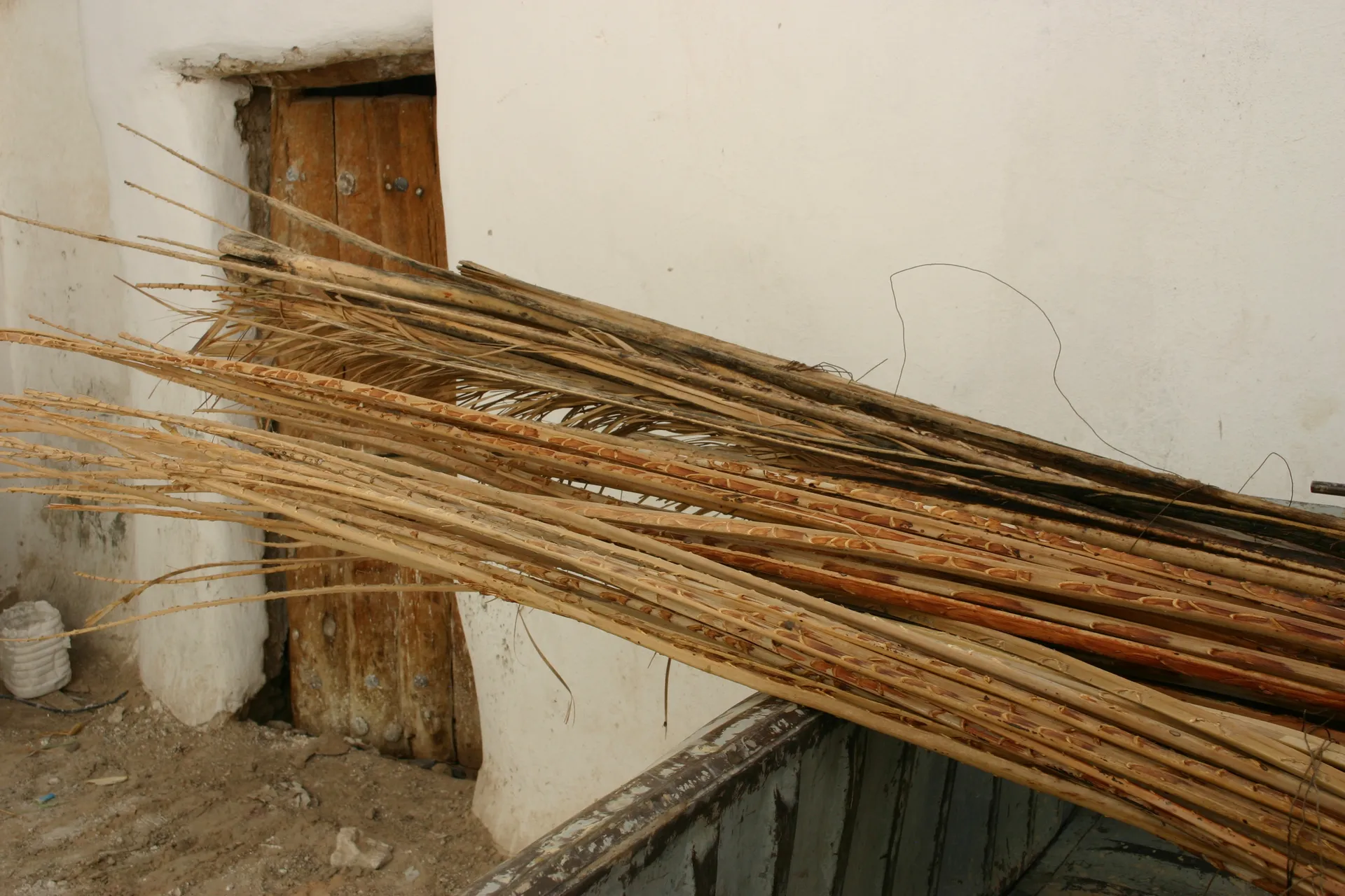 Stengels van palmbladeren, gebruikt bij de bouwwerkzaamheden [Ghadames, medina]