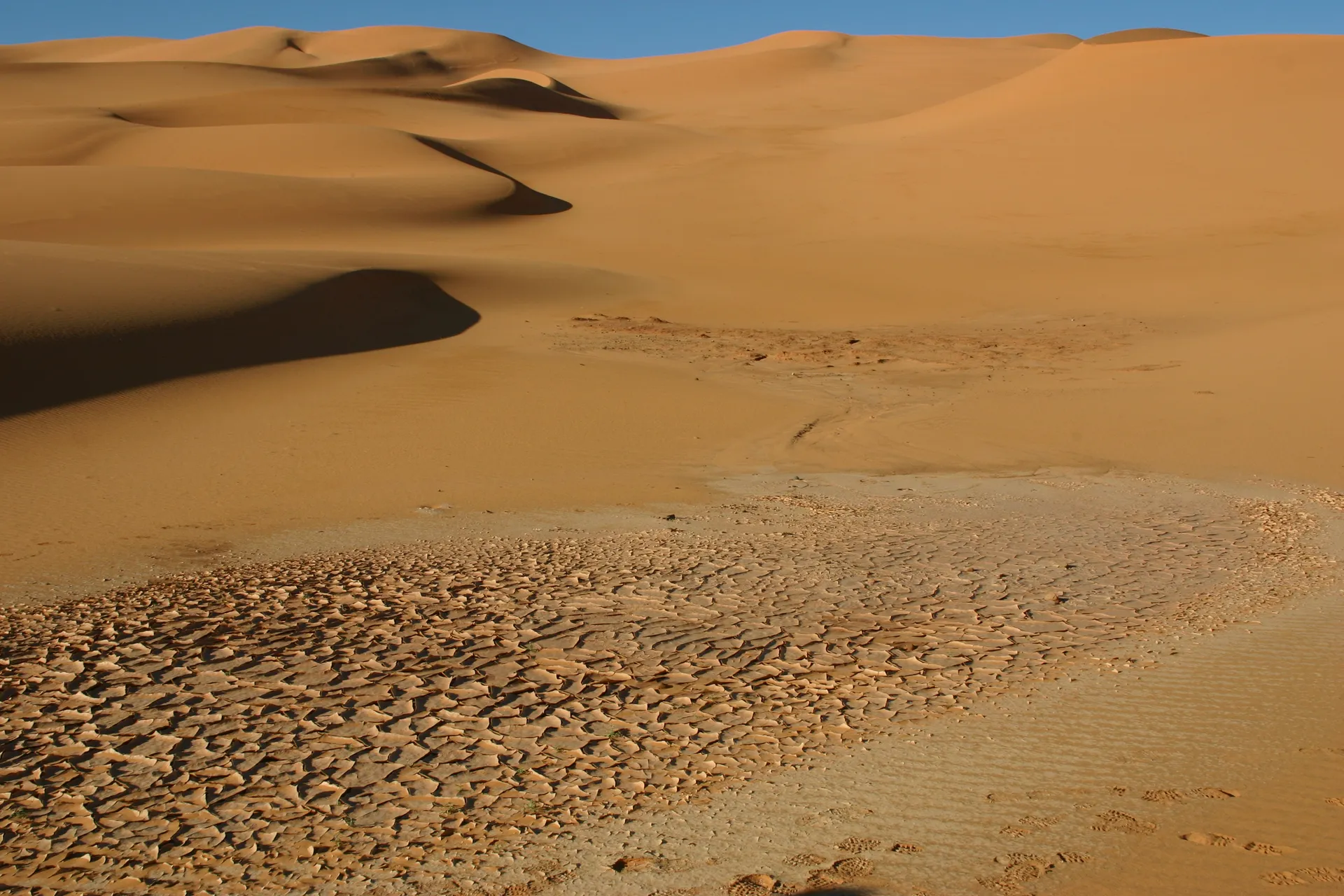 Opgedroogd plasje zomaar midden in de Ouan Kasa zandzee